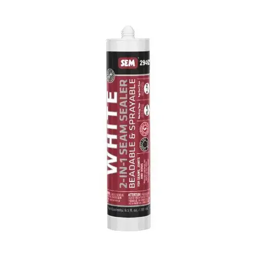 2-in-1 Seam Sealer, 9.5 oz Tube, White, Liquid, 24 hr Curing 2-in-1 Seam Sealer, 9.5 oz Tube, White, Liquid, 24 hr Curing