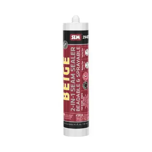 2-in-1 Seam Sealer, 9.5 oz Tube, Beige, Liquid, 24 hr Curing