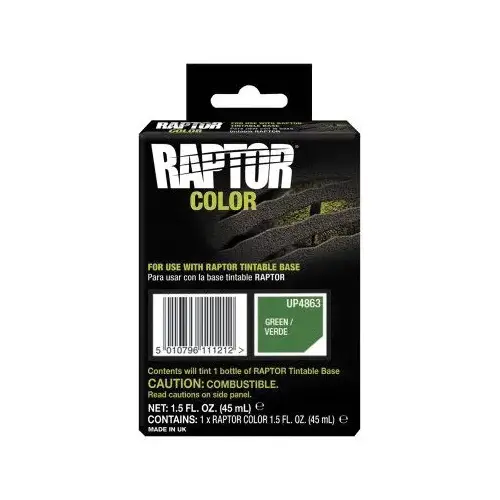Raptor Color, 1.5 fl-oz Pouch, White, 3:1 Mixing, 30 sq-ft Coverage, 5 to 7 days Curing Raptor Color, 1.5 fl-oz Pouch, White, 3:1 Mixing, 30 sq-ft Coverage, 5 to 7 days Curing