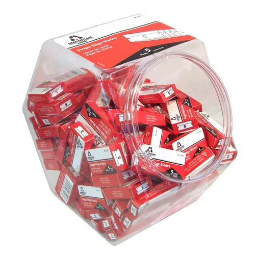 Single Edge Blades Aluminum Back.009" Carbon Duro Edge 5 Pack Tuck in Jar of 100 Single Edge Blades Aluminum Back.009" Carbon Duro Edge 5 Pack Tuck in Jar of 100