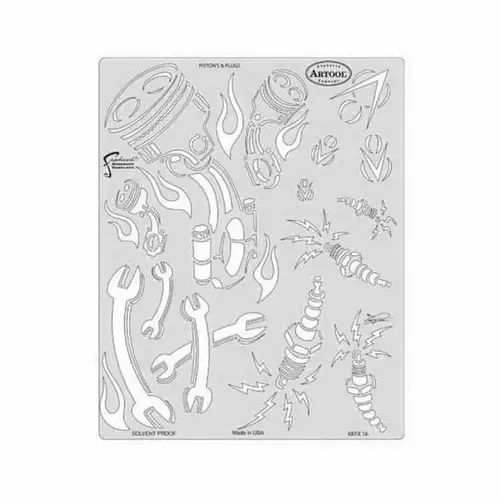Piston's and Plugs Freehand Airbrush Template, 10 in L x 8 in W Transparent Piston's and Plugs Freehand Airbrush Template, 10 in L x 8 in W Transparent