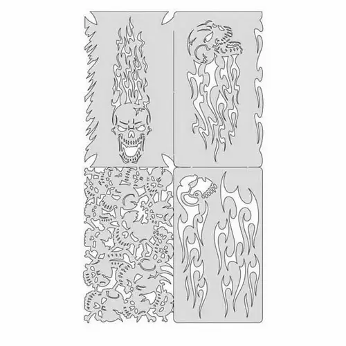 Skullophenia Nano Series Freehand Airbrush Template Set, Mylar, Transparent