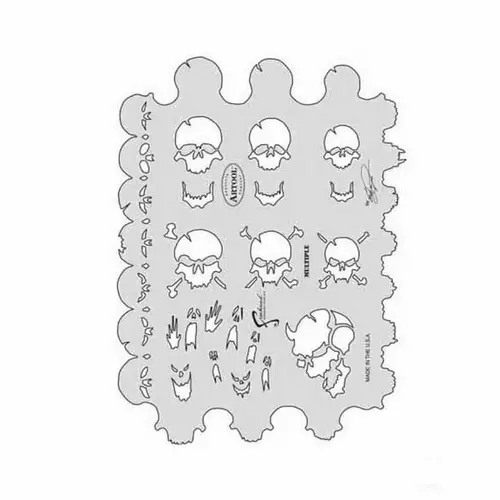 Skullmaster Series Multiple Freehand Airbrush Template, 10 in L x 7-1/2 in W Transparent