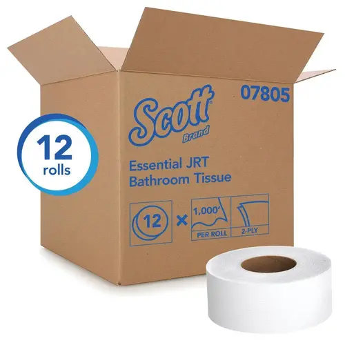 0 Standard Jumbo Essential Toilet Paper Roll, 1000 ft x 3.55 in, 2 Plys White