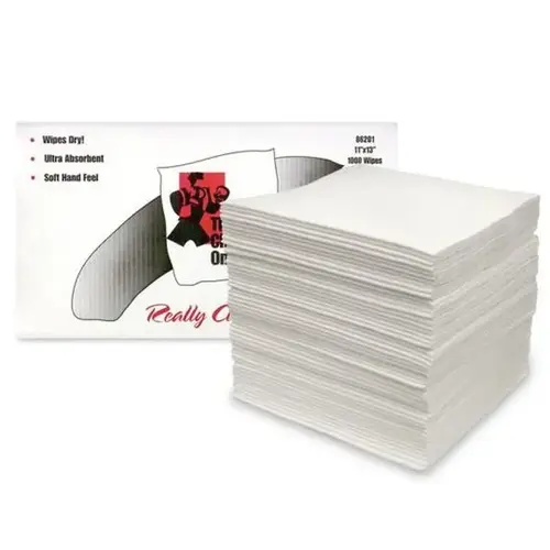 All Purpose 1/4 Fold Flat Cleaning Wipes, 1000, 13 in L x 11 in W, DRC, White