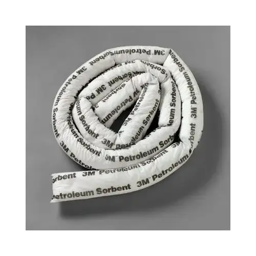 T Series Petroleum Sorbent Mini Boom, 12 ft L x 3 in W, 15.7 gal Absorption Capacity White