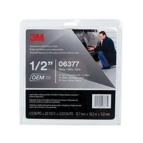 Automotive Attachment Tape, 20 yd x 1/2 in, 0.76 mm THK, Gray Automotive Attachment Tape, 20 yd x 1/2 in, 0.76 mm THK, Gray