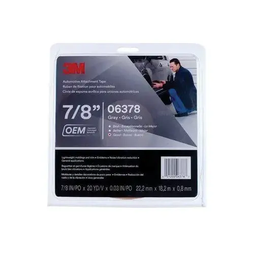 Automotive Attachment Tape, 20 yd x 7/8 in, 0.76 mm THK, Gray Automotive Attachment Tape, 20 yd x 7/8 in, 0.76 mm THK, Gray