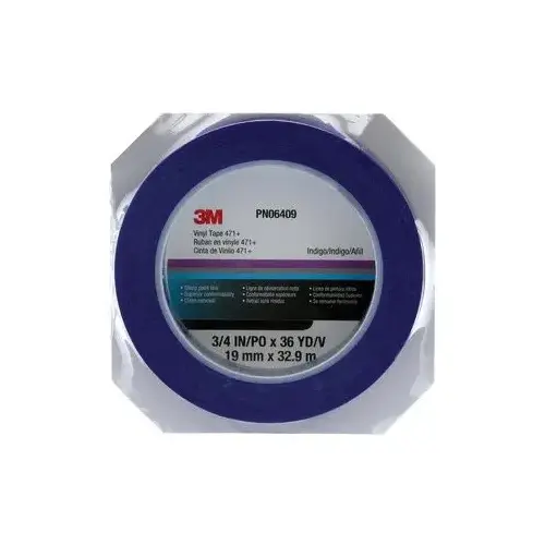 471+ Series Fine Line Masking Tape, 36 yd x 3/4 in, 5.3 mil THK, Indigo 471+ Series Fine Line Masking Tape, 36 yd x 3/4 in, 5.3 mil THK, Indigo