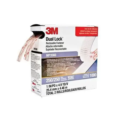 Dual Lock Reclosable Fastener, MP3560, Type 250, Clear, 1 in W x 4.9 yd L Dual Lock Reclosable Fastener, MP3560, Type 250, Clear, 1 in W x 4.9 yd L