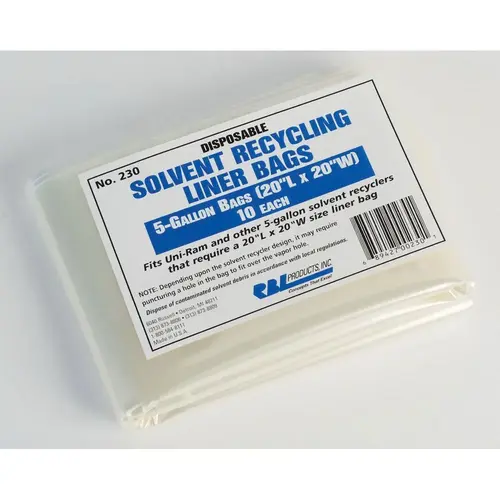 230 Solvent Recycling Liner Bag, 5 gal, 20 in L x 20 in W 230 Solvent Recycling Liner Bag, 5 gal, 20 in L x 20 in W