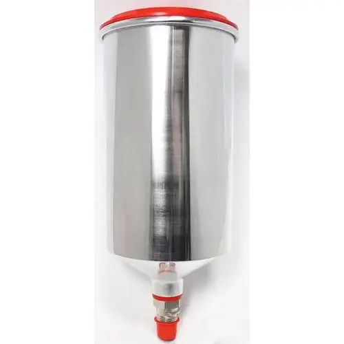 Threaded Gravity Flow Cup, 1 L Capacity, Aluminum, Use With: Gravity Feed Spray Guns Threaded Gravity Flow Cup, 1 L Capacity, Aluminum, Use With: Gravity Feed Spray Guns