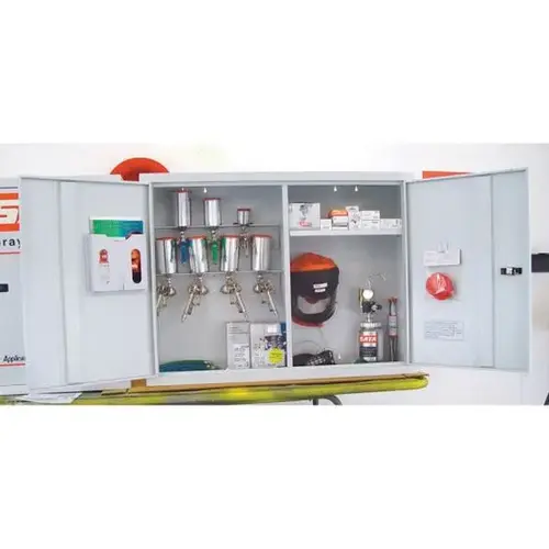 95 Large Double Door Lockable Spray Gun Cabinet, 35 in H x 46 in W x 12 in D