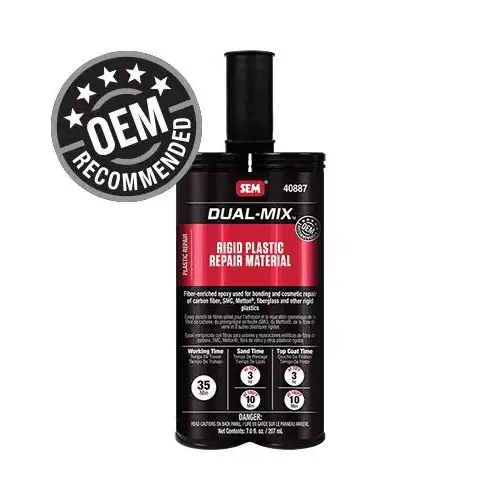 Rigid Plastic Repair Material, 7 oz Cartridge, White, Liquid, 35 min Application