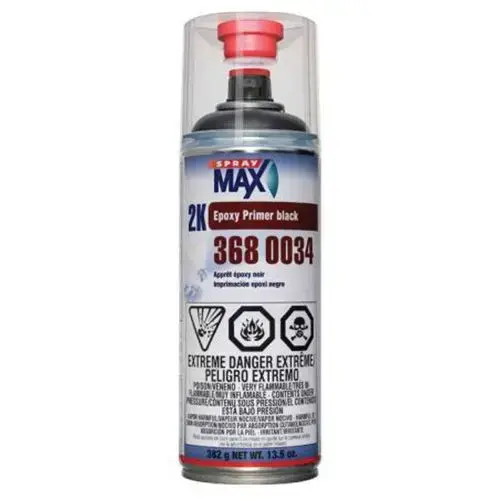 2K Epoxy Primer, 13.5 oz Aerosol Can, Matte Black, 1.2 to 2.4 sq-ft/gal Coverage 2K Epoxy Primer, 13.5 oz Aerosol Can, Matte Black, 1.2 to 2.4 sq-ft/gal Coverage