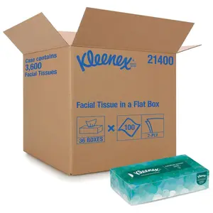 KLEENEX 21400 Professional Series Flat Box Facial Tissue, 8.3 in L x 7.8 in W White