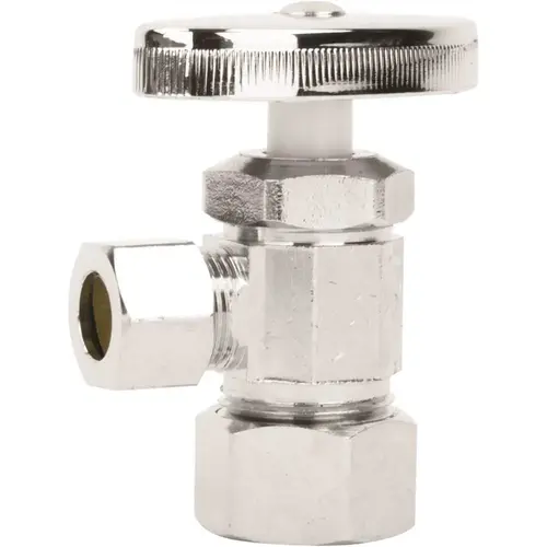 1/2 in. Nominal Compression Inlet x 3/8 in. O.D. Compression Outlet Multi-Turn Angle Valve, Chrome 1/2 in. Nominal Compression Inlet x 3/8 in. O.D. Compression Outlet Multi-Turn Angle Valve, Chrome