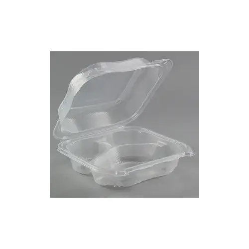 Clover Take-Out Container Hinged Large (LG) 8.35X8.32X2.88 IN 3 Compartment PP Clear - pack of 150