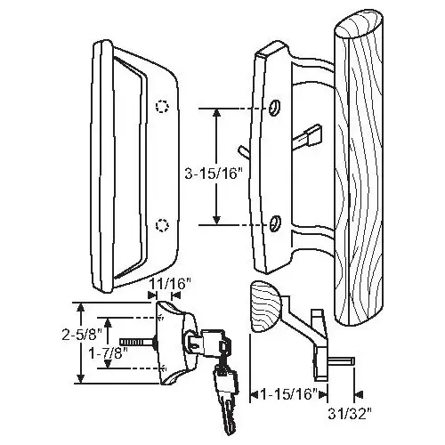 Patio Door Handle Set Almond 1-1/2in With Key Lock