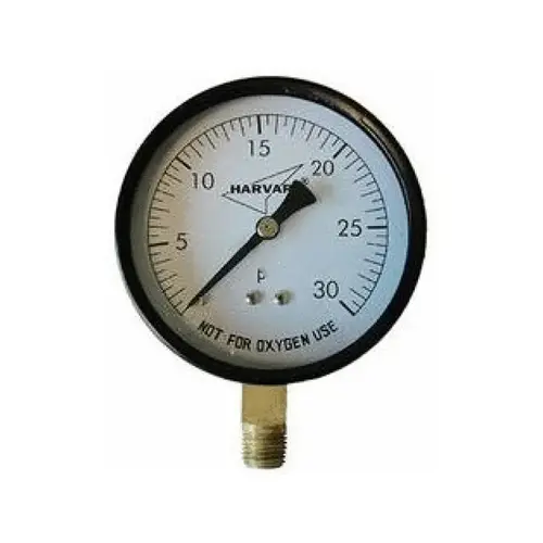 4.5" Steel Pressure Gauge With .25" Bottom Mount Mip Connection 0-30 Psi 4.5" Steel Pressure Gauge With .25" Bottom Mount Mip Connection 0-30 Psi