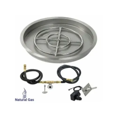 American Fireglass Round Stainless Steel Drop-in Fire Pit Pan with Spark Ignition Kit - Thumbnail 2