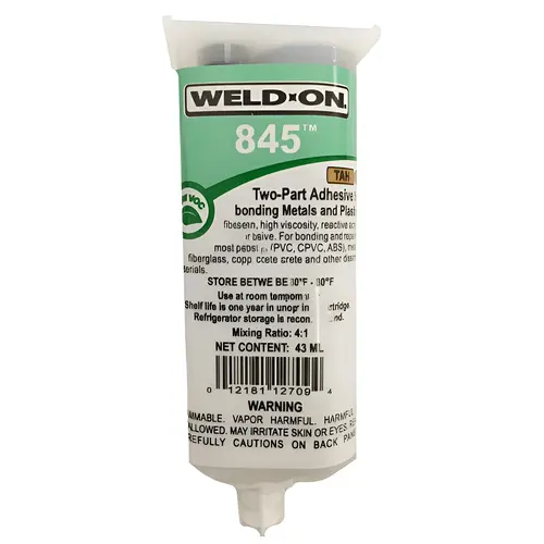 43ml Tan 845 Cartridge, Two-Component Reactive Adhesive, Tan Color, 43ml Volume, Replacement Cartridge For Pvc And Cpvc Pipe 43ml Tan 845 Cartridge, Two-Component Reactive Adhesive, Tan Color, 43ml Volume, Replacement Cartridge For Pvc And Cpvc Pipe