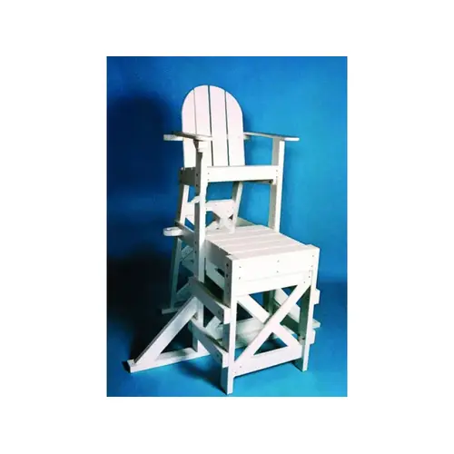 White 64"h Lifeguard Chair W/ Platform & Side Step