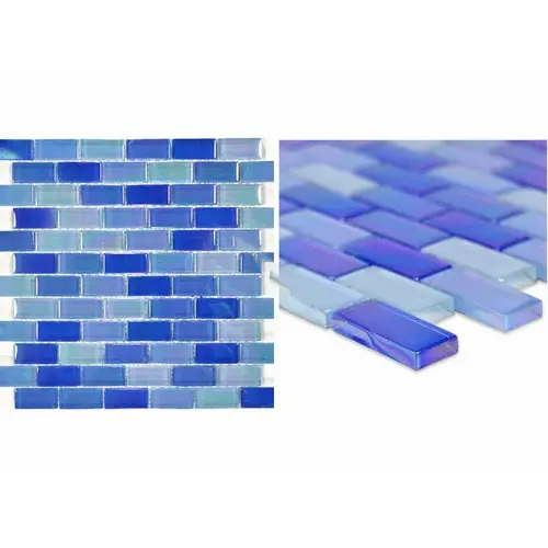 1" X 2" Artistry Bright Blue Blend Glass Tile Crystal Iridescent Series 1" X 2" Artistry Bright Blue Blend Glass Tile Crystal Iridescent Series