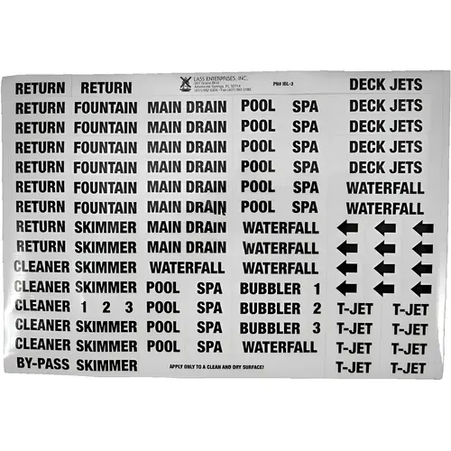 V3 Black On White Vinyl High End Pool Plumbing Labels V3 Black On White Vinyl High End Pool Plumbing Labels