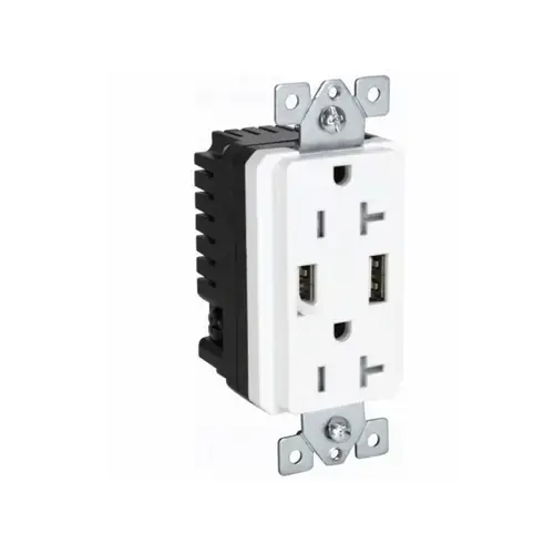 20a White Duplex Receptable W/ 2 Usb Ports 20a White Duplex Receptable W/ 2 Usb Ports