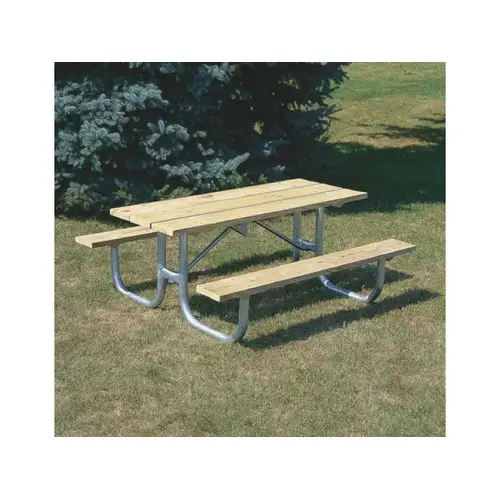 8' Wood Picnic Table With Galvanized Steel Frame 8' Wood Picnic Table With Galvanized Steel Frame