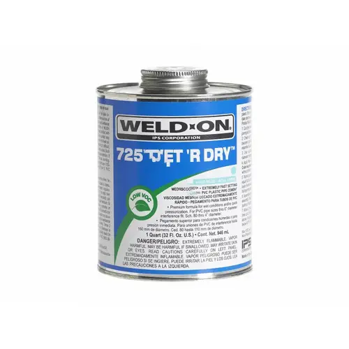 Wet 'r Dry 725 Aqua Blue Pvc Solvent Cement .25 Pt Wet 'r Dry 725 Aqua Blue Pvc Solvent Cement .25 Pt