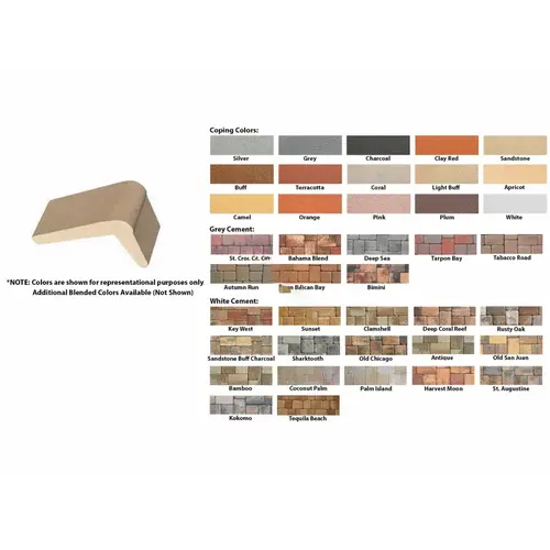 9"  Large Coping; White, 9 Inch, 1-1/4 Inch Thick, 168 Pieces/Pallet