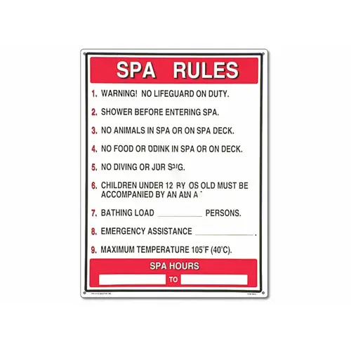 18"x24" Spa Rules Sign 18"x24" Spa Rules Sign