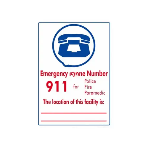 10"x14" White Emergency Phone 911 With Facility Location Sign 10"x14" White Emergency Phone 911 With Facility Location Sign