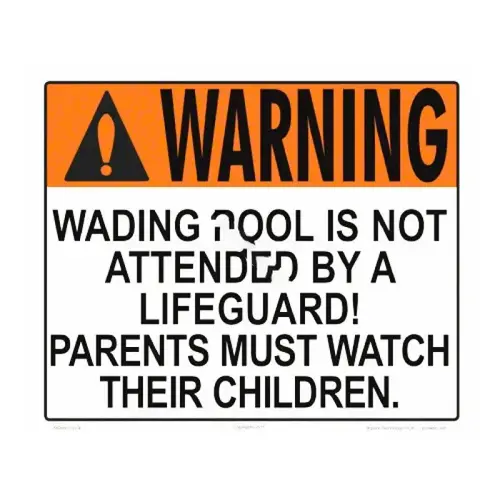 Wading Pool Not Attended Sign Wading Pool Not Attended Sign