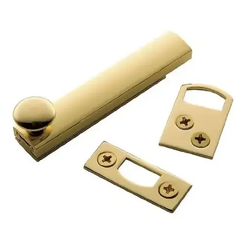 3" Surface Bolt Unlacquered Brass Finish