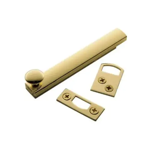 4" Surface Bolt Unlacquered Brass Finish