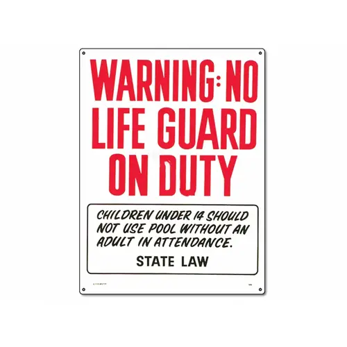 18" X 24" Warning No Lifeguard On Duty Sign 18" X 24" Warning No Lifeguard On Duty Sign
