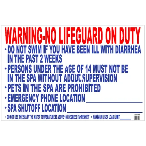 24"x36" Plastic Texas Spa Rules Sign