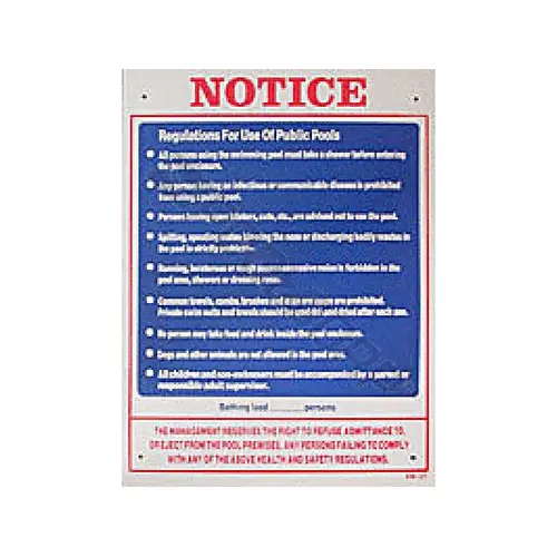 18" X 24" Vertical Notice Public Pool Rules Sign 18" X 24" Vertical Notice Public Pool Rules Sign