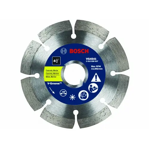 4 1/2" Segmented Rim V-groove Diamond Blade For Universal Rough Cuts 4 1/2" Segmented Rim V-groove Diamond Blade For Universal Rough Cuts