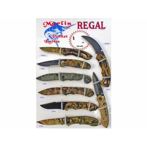Knife 7 5/8" Camo Serrated Curved