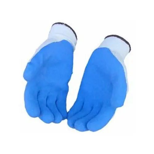 Gloves Blue Knit Latex Lg
