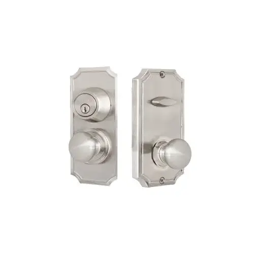 Unigard Premiere Interconnected Entry with Impresa Knob with 2-3/8" Latch and Round Corner Strikes Satin Nickel Finish