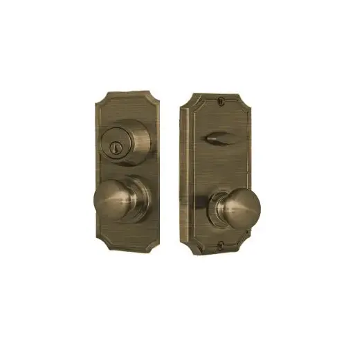 Unigard Premiere Interconnected Entry with Impresa Knob with 2-3/8" Latch and Round Corner Strikes Antique Brass Finish