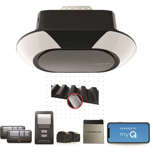 1-1/4 hp. Equivalent Corner to Corner LED Lighting Ultra-Quiet Belt Drive Smart Garage Door Opener with Battery Backup Black & White