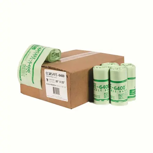 0.6 mil 20 in. x 22 in. 7 Gal. Compostable Can Liners Green - pack of 600 0.6 mil 20 in. x 22 in. 7 Gal. Compostable Can Liners Green - pack of 600