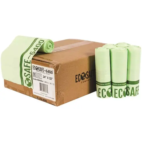 0.6 mil 24 in. x 32 in. 13 Gal. Compostable Can Liners Green - pack of 288