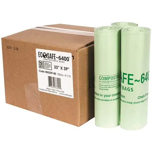 0.85 mil 33 in. x 39 in. 35 Gal. Compostable Can Liners Green - pack of 135